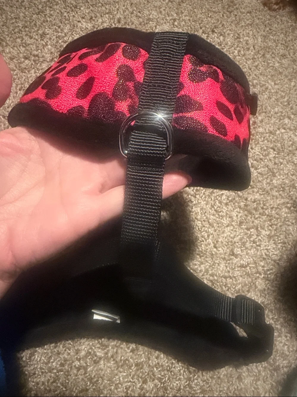 MyDog simple dog harness in pink/black animal print & faux fur (XL) EUC!